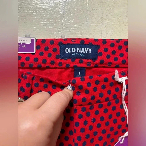 Old Navy Diva Pants Red Navy Floral Dots New NWT Size 8 Skinny Ankle Stretch - Picture 3 of 9